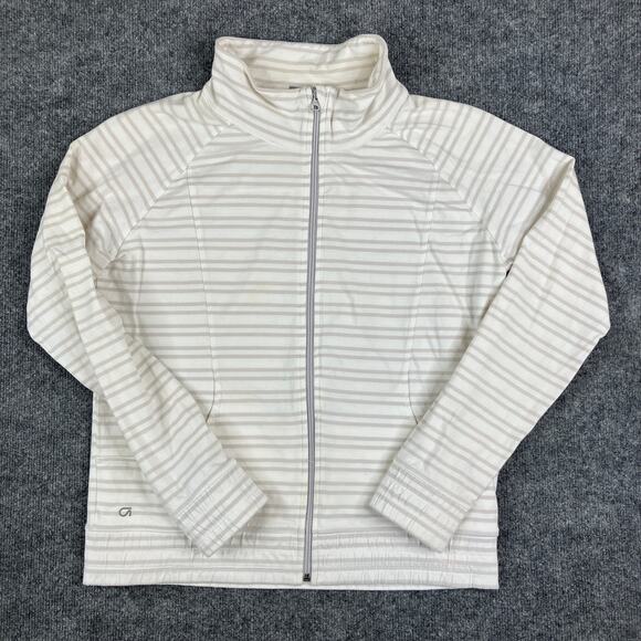 GapFit Jacket Womens Size L White Striped Full Zip Active Lightweight Stretch - Picture 1 of 7